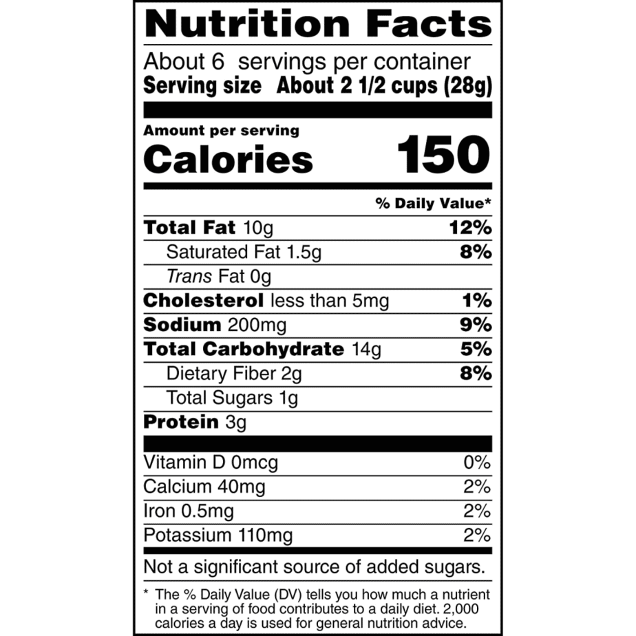 flamin hot popcorn nutrition facts panel