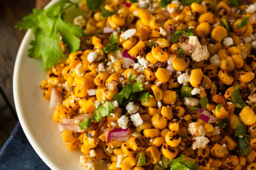 closeup of grilled corn salad