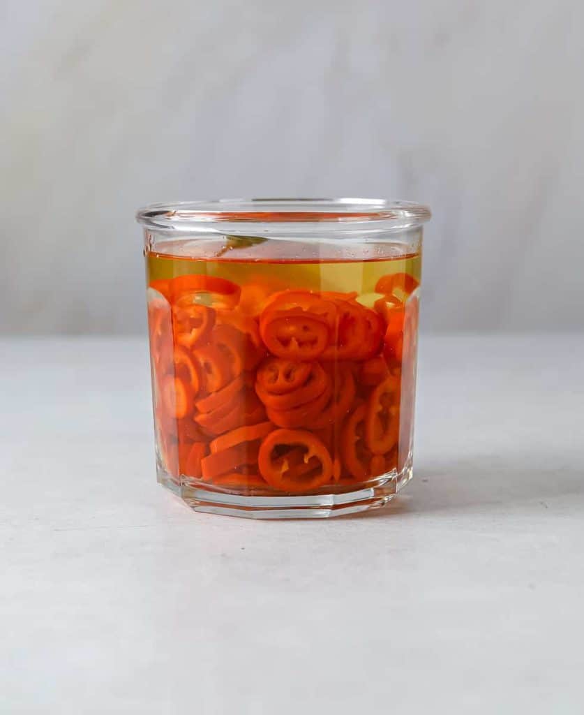 small jar of red pepper rings.